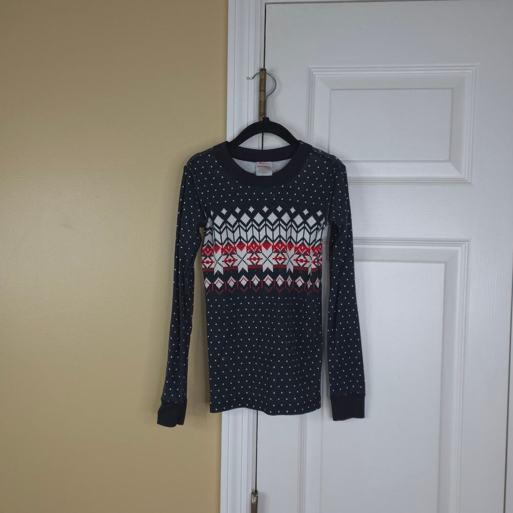 Hanna Andersson Holiday HannaJams Pajama Top in Black Fairisle Size 6/7 Years